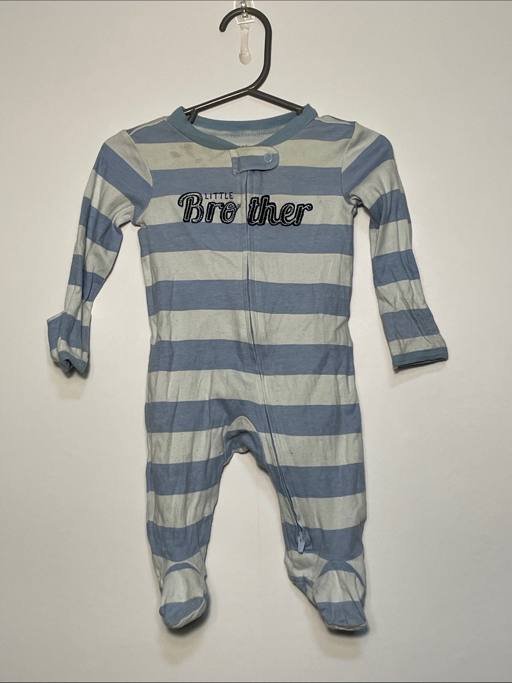 Carter's Blue and White Striped 'Little Brother' Footed One-Piece